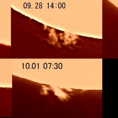 永続的プロミネンスの変化(5日間）