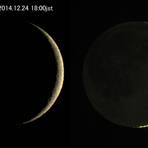 クリスマスイブの三日月と地球照