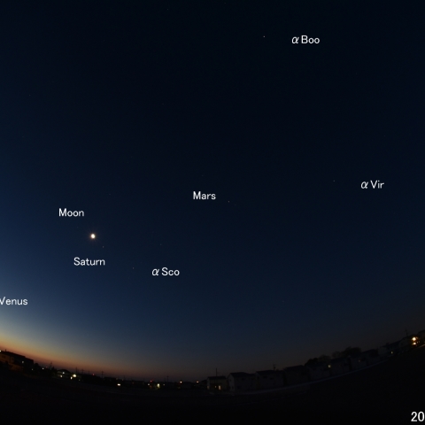 ５大惑星、月、３つの１等星の大集合