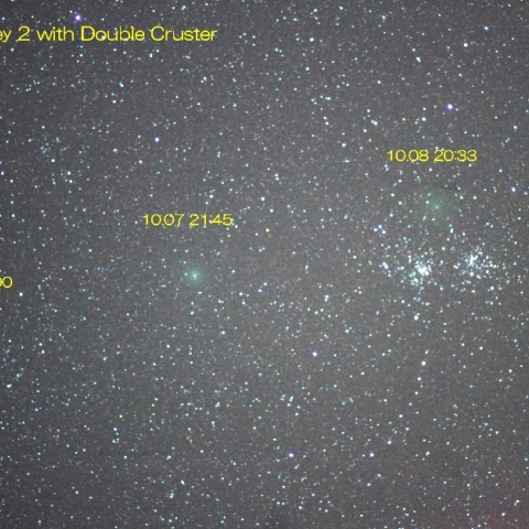 二重星団に接近するハートレイ第2彗星