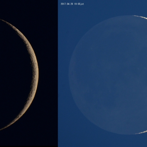 三日月と地球照