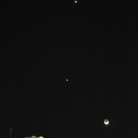 夕空の月・木星・金星