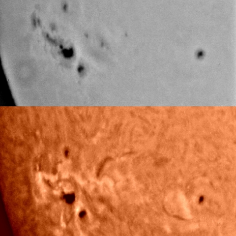 太陽黒点（可視光とHα線）