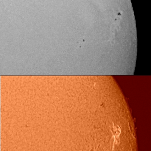 黒点周辺（Ｈα、可視光）