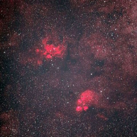 彼岸花星雲(NGC6357)、出目金星雲(NGC6334)付近