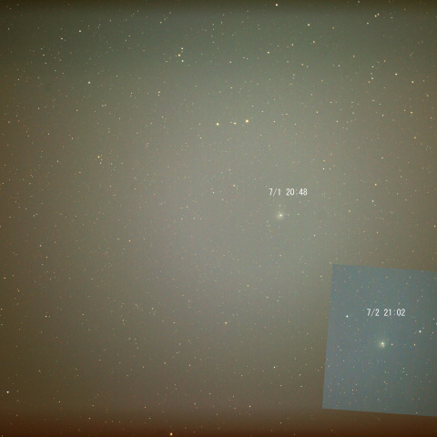 パンスターズ彗星（C/2017 K2)の1日の動き