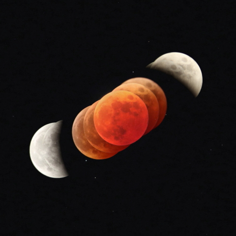 皆既月食と月面地球の影