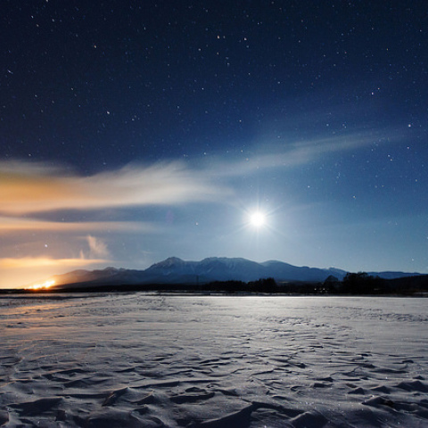 月に照らされる雪原