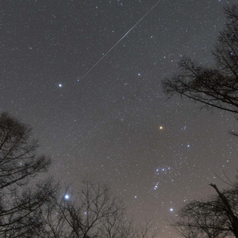 冬の星座とイリジウムフレア