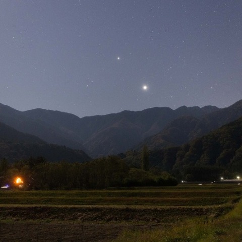 農道からみた木星と土星