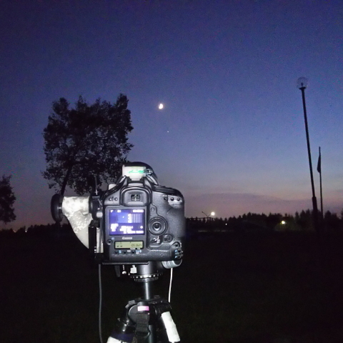 三日月に木星接近　撮影風景