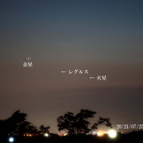 夏の西の空 金星 レグルス 火星