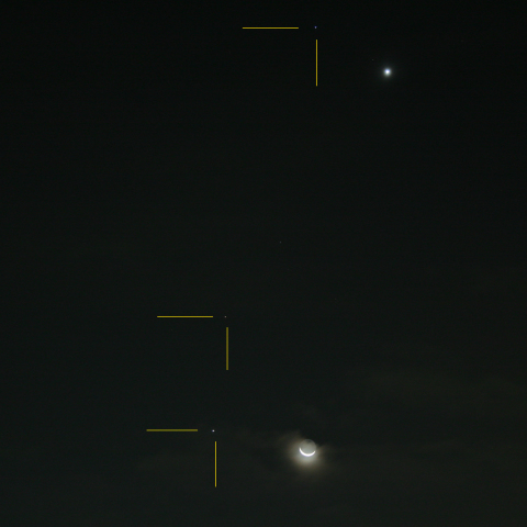 月齢27の月と木星、火星、金星、レグルス