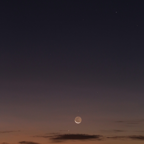 早朝の惑星と月の共演