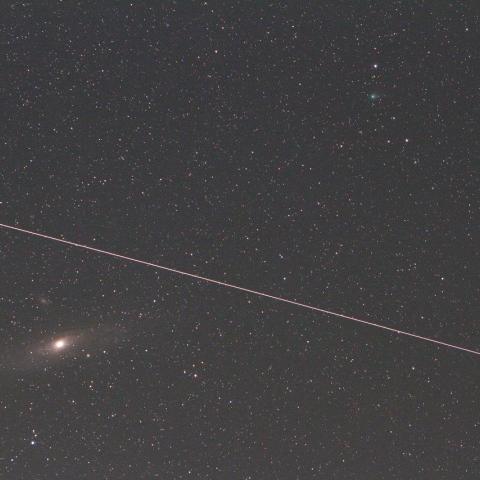 ６／８未明　アンドロメダ銀河、レモン彗星、ＩＳＳ（国際宇宙ステーション）の共演