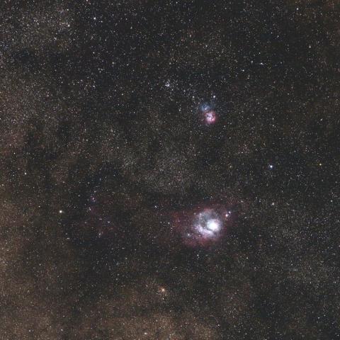 5/14未明　いて座のM8（干潟星雲）とM20（三裂星雲）