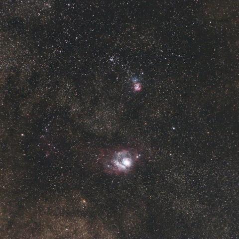 6/11未明　いて座のM8（干潟星雲）とM20（三裂星雲）