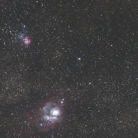 2/27未明　M8（干潟星雲）、M20（三裂星雲）に接近中のパンスターズ彗星（C/2015 ER61）