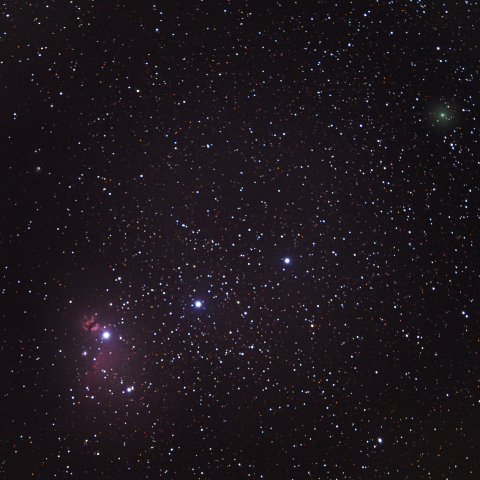 オリオンの三つ星の星雲とアトラス彗星