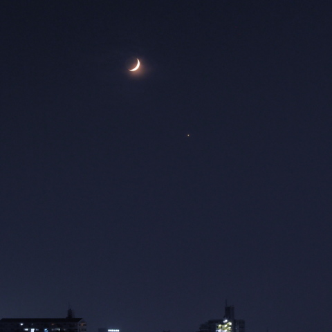 夕方の月と金星