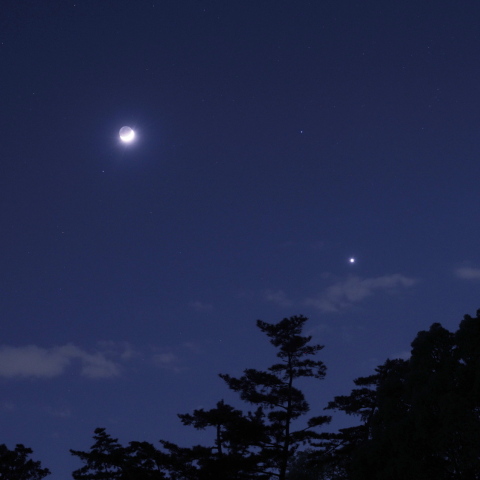 夕暮れの月と金星
