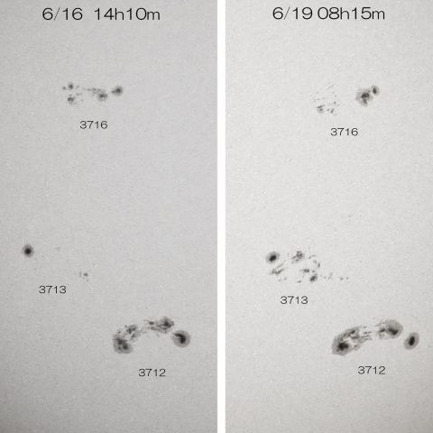 2024/6/13-22 3日ごとの黒点群3712.3713.3716