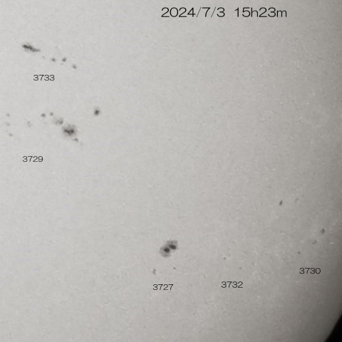 2024/7/3 太陽南西部の8つの黒点群