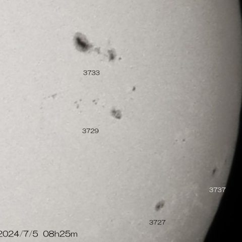 2024/7/5 太陽南西部 4つの黒点群 