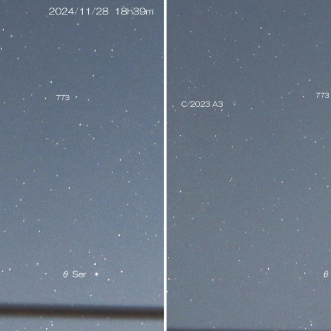 2024/11/28･29　紫金山・アトラス彗星　1日の動き
