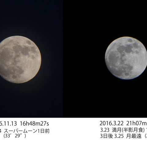 月の大きさ比較　11月13日と3月22日