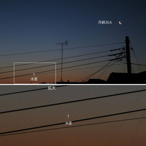 暁の金星・水星と月