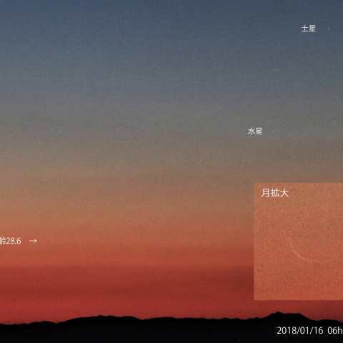 月齢28.6の月と水星・土星