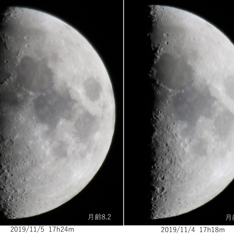 2019年11月4日と5日の月