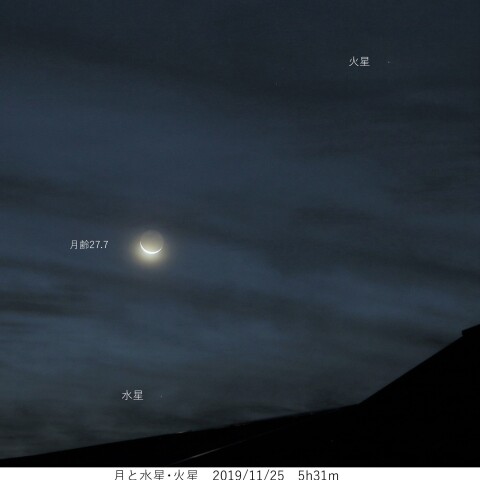 明け方の月・水星・火星　2019/11/25