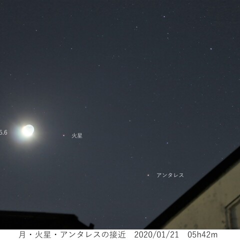 月・火星・アンタレスの接近　2020/01/21