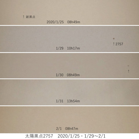 太陽黒点2757　2020/01/25・1/29～2/1