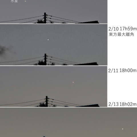 東方最大離角前後の水星　2020/2/9・10・11・13