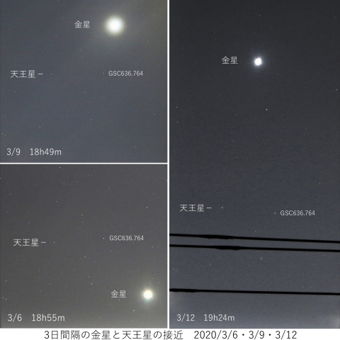 3日間隔の金星と天王星　2020/3/6～12