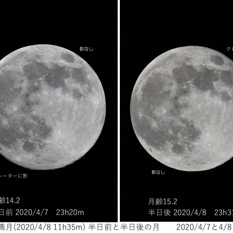 満月半日前・半日後の月　2020/4/7～4/8