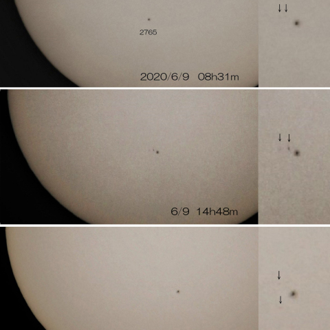 黒点群2765の変化 2020/6/9～6/10