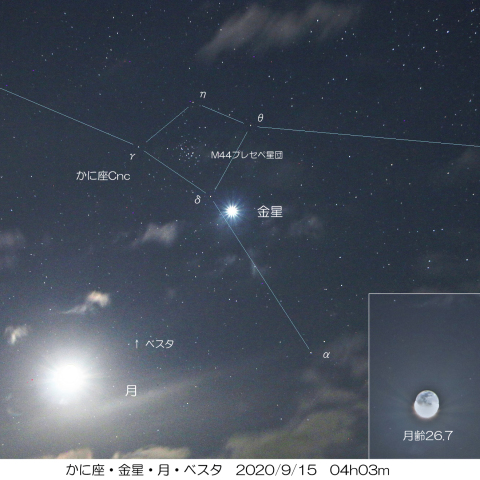 かに座・金星・月・ベスタ　2020/9/15