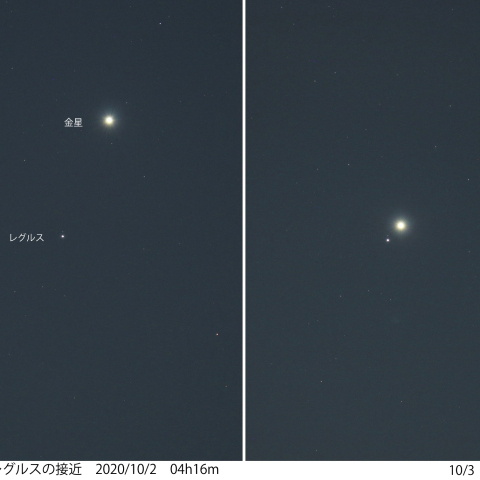 金星とレグルスの接近　2020/10/2～3