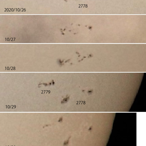 黒点群2778と2779の変化 2020/10/26-30