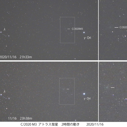 C/2020M3 アトラス彗星 2時間の動き 2020/11/16