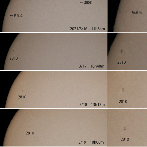 黒点群2810出現からの4日間　2021/3/16～19