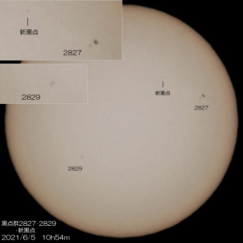 黒点群2827・2829・新黒点　2021/6/5