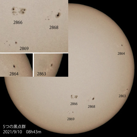 5つの黒点群　2021/9/10