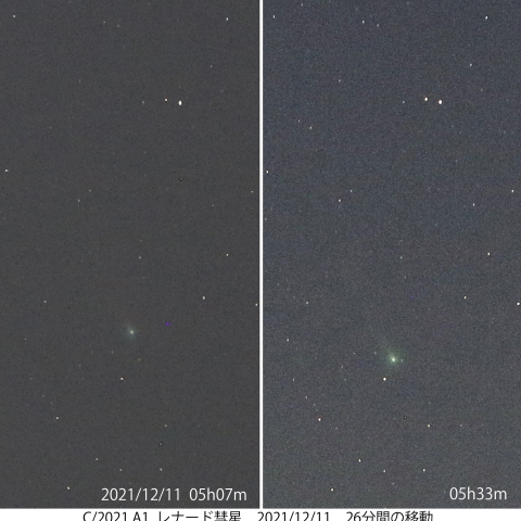 レナード彗星 26分間の動き　2021/12/11