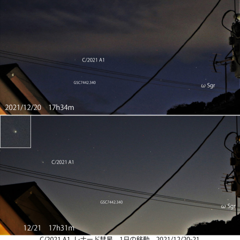 レナード彗星　1日の移動　2021/12/20-21