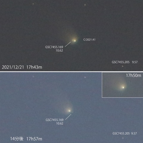 レナード彗星 14分間の移動　2021/12/21
